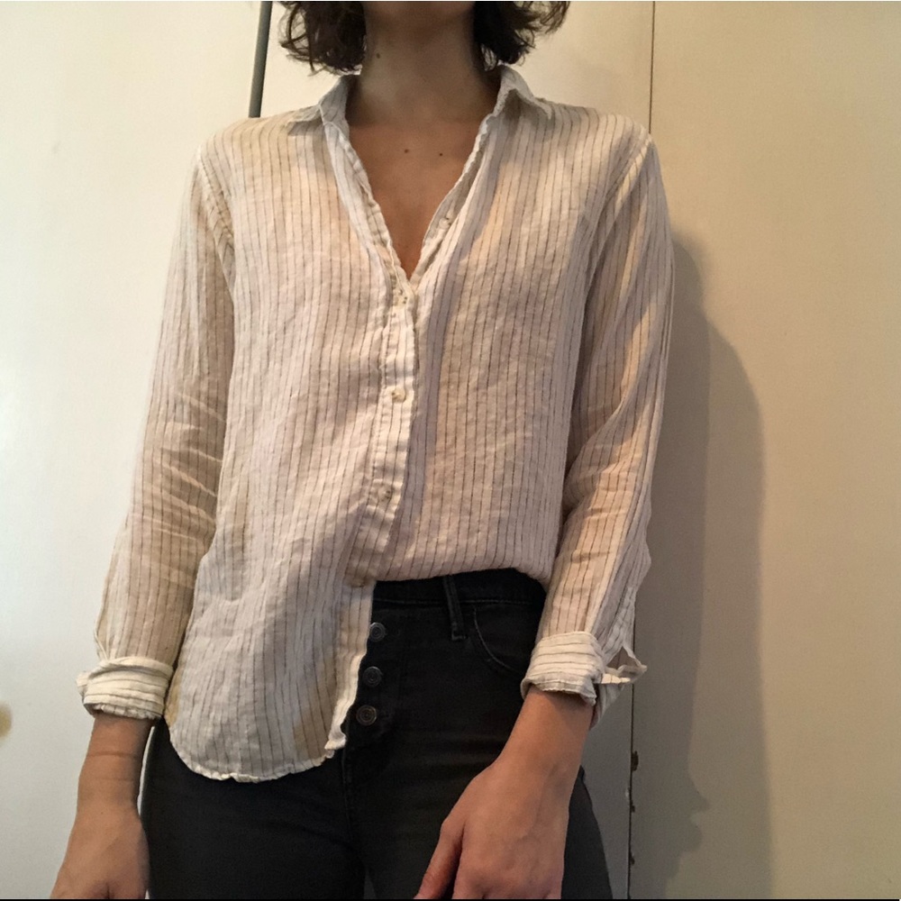 Black stripped white linen button down